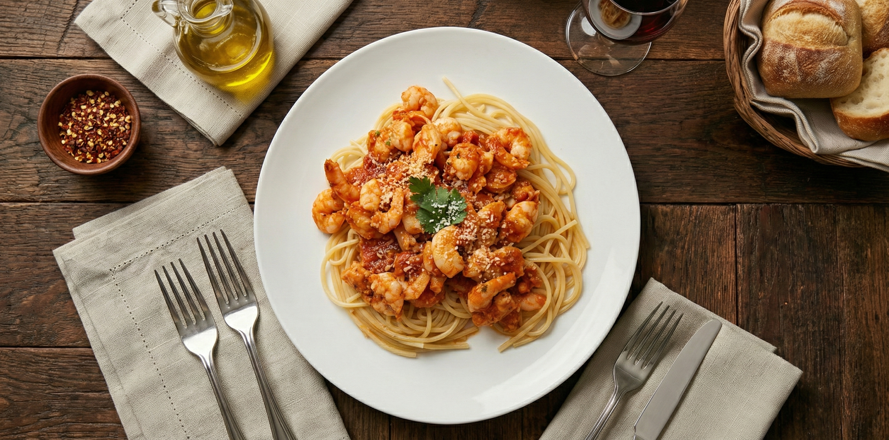 Garlic Shrimp Spaghetti with Tomato Sauce